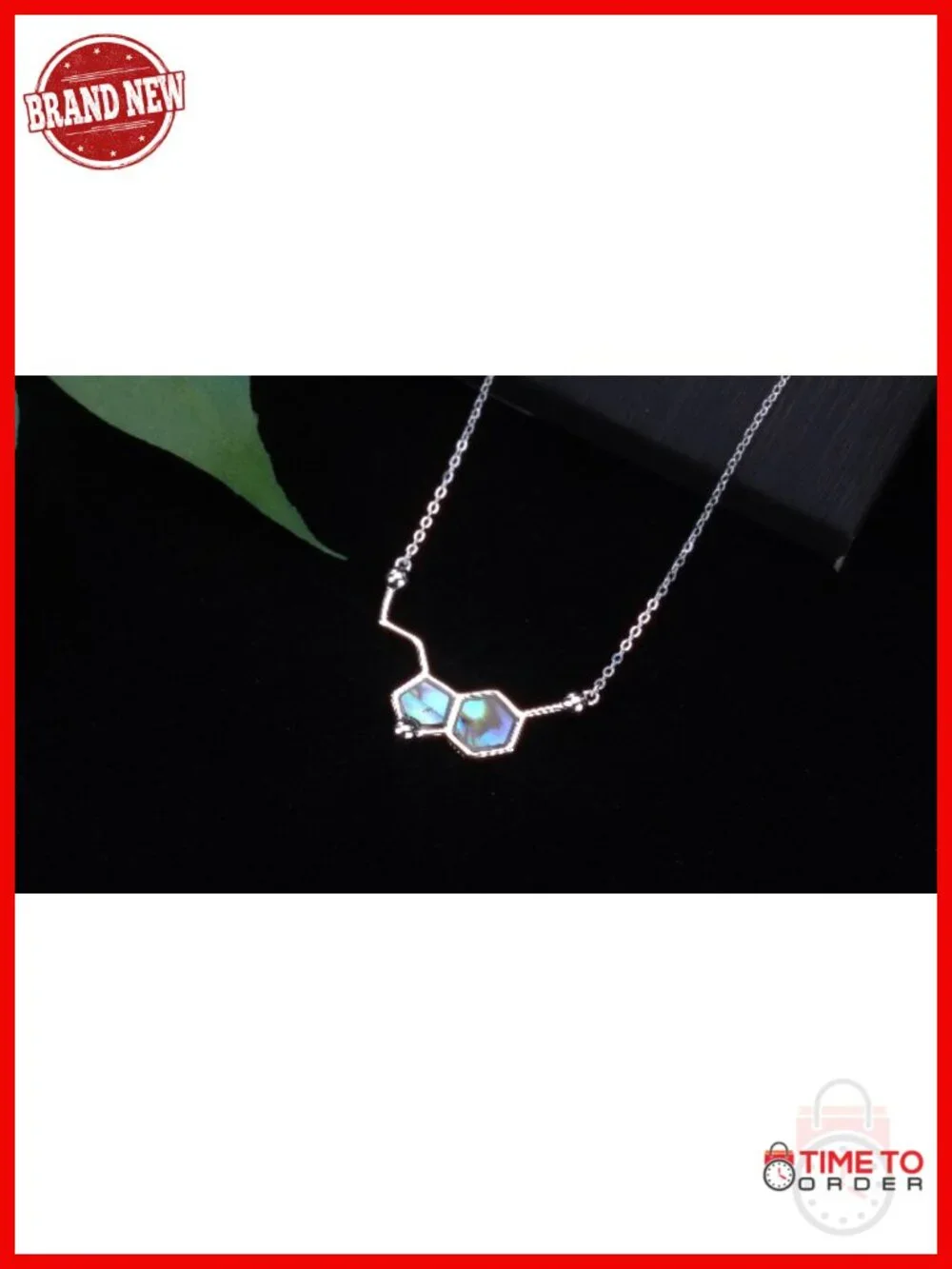 Serotonin Molecule Pendant Necklace 925 Sterling Silver Abalone Shell